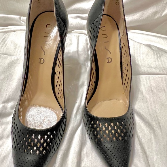 Unisa Black Perforated Leather Heels - Picture 1 of 2
